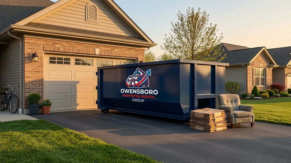 Roll-off dumpster filled with household junk