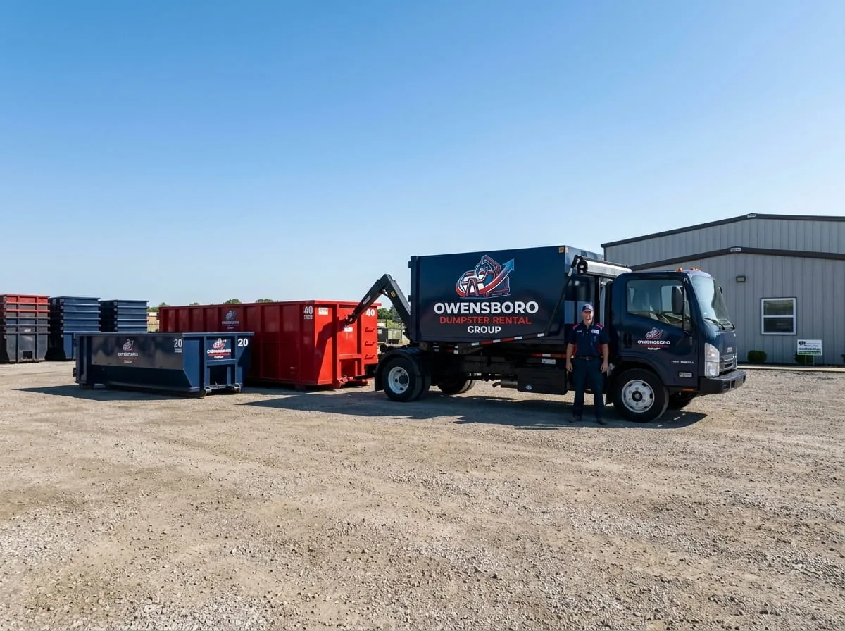 Residential roll-off dumpster in an Owensboro driveway