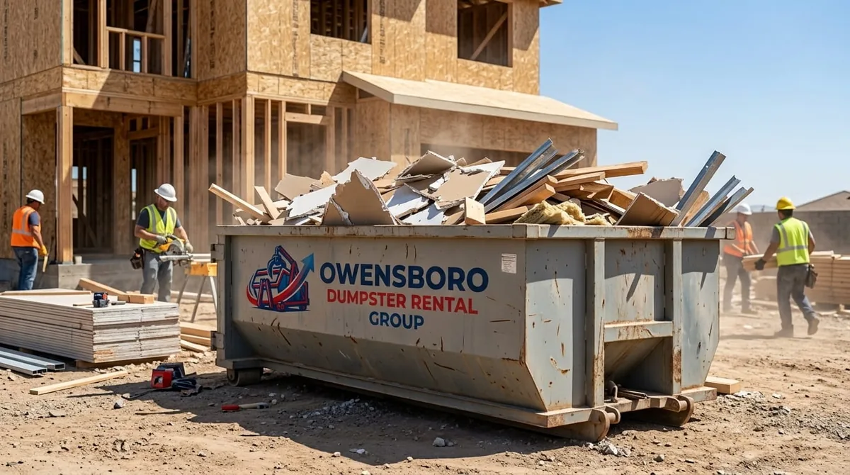 Roofing tear-off debris in a roll-off dumpster